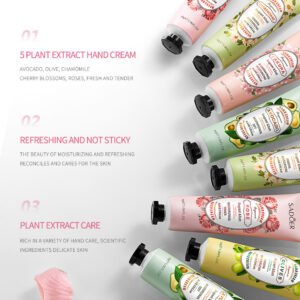 SADOER 5 Plant Extract Hand Cream – Avocado, Olive, Rose – Non-Greasy, Moisturizing