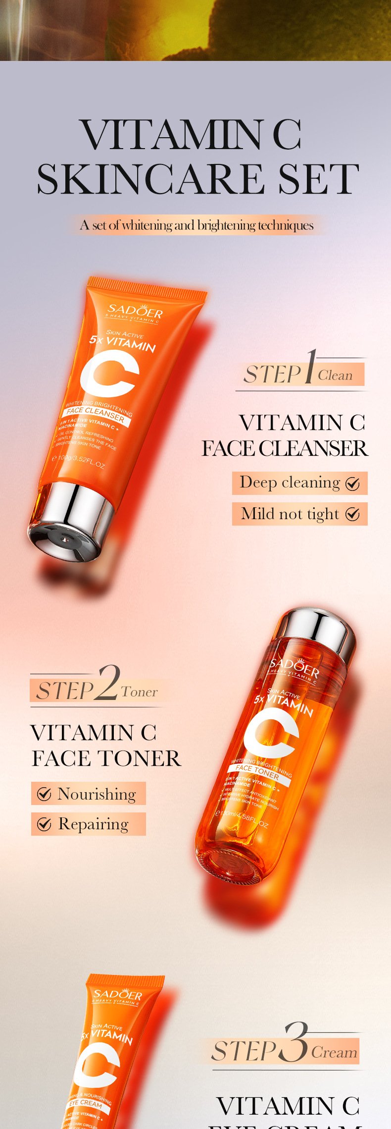 SADOER Vitamin C skincare set skin repairing results