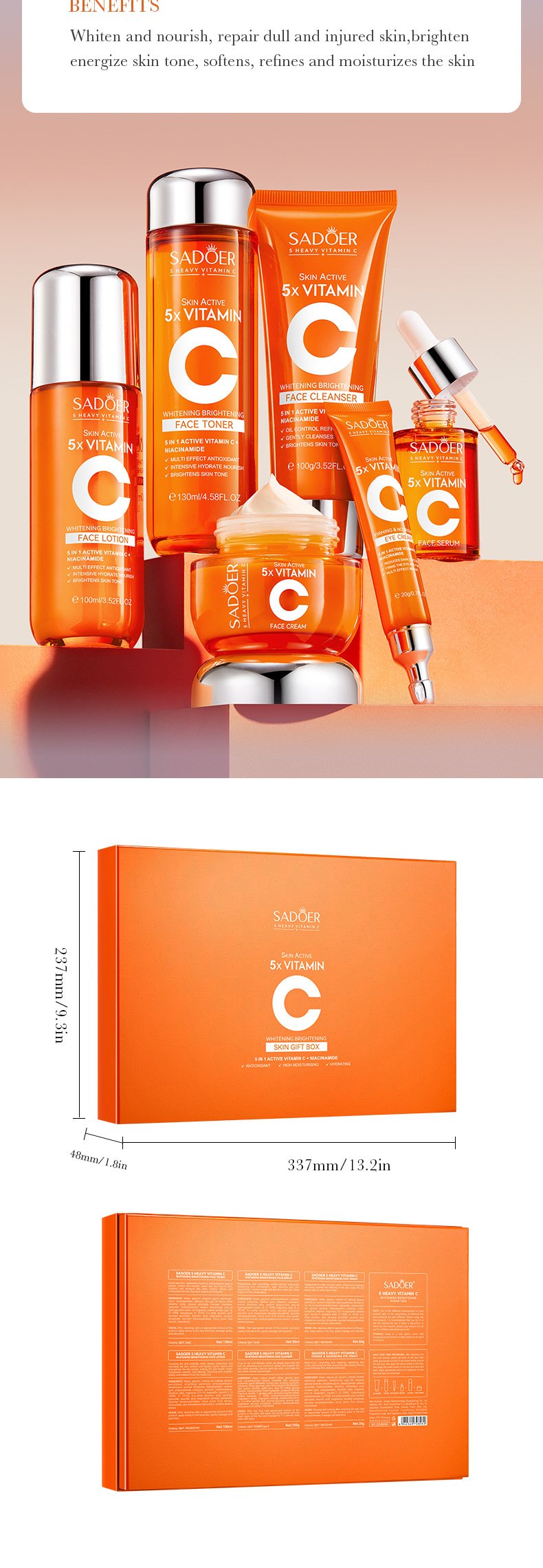 SADOER Vitamin C gift box packaging dimensions and back label