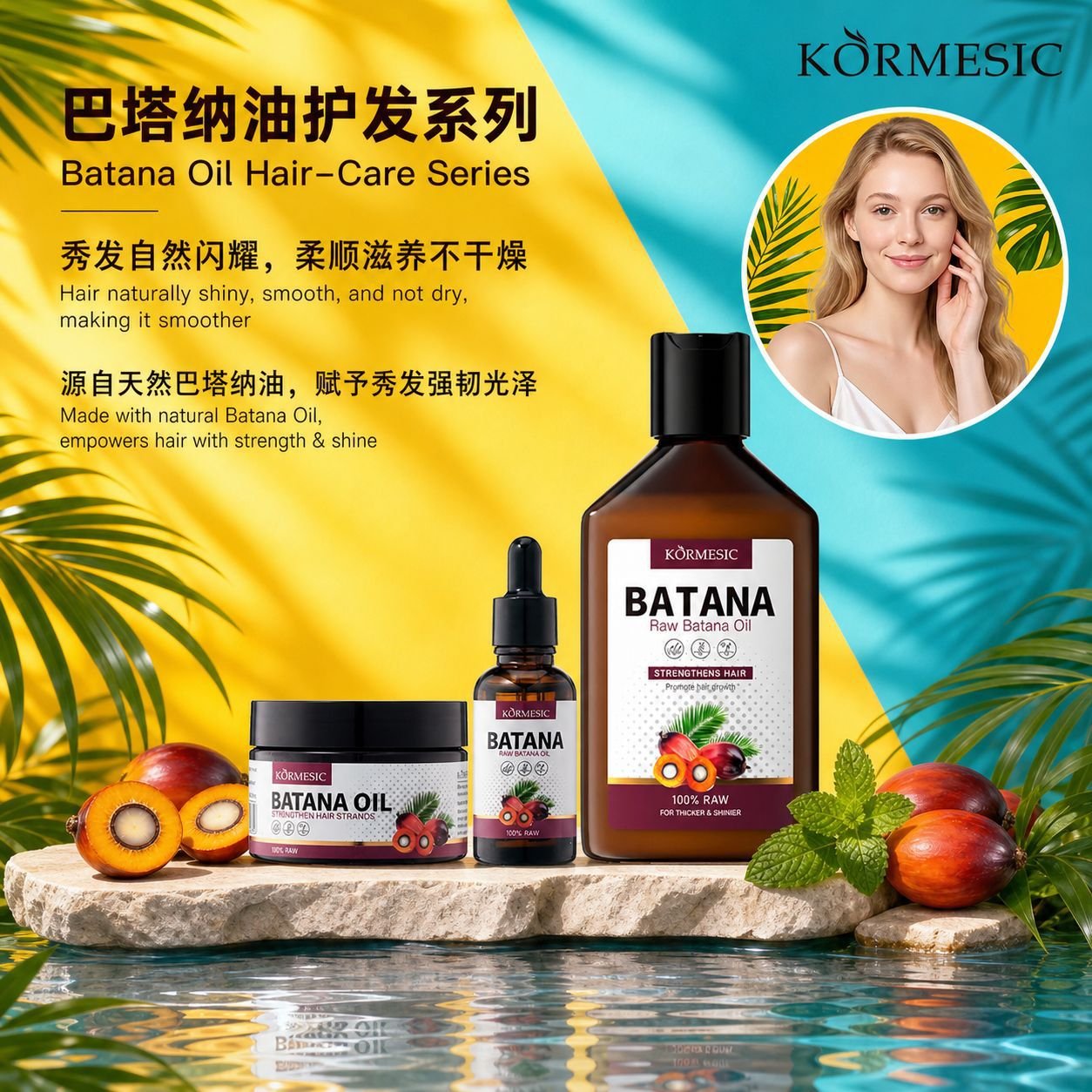 KORMESIC Batana Oil Hair Care Set 100% Raw Batana Oil Strengthens Hair Promotes Hair Growth Deep Nourishing Hair Mask for Dry Damaged Hair Smooth Shiny OEM ODM Private Label Wholesale