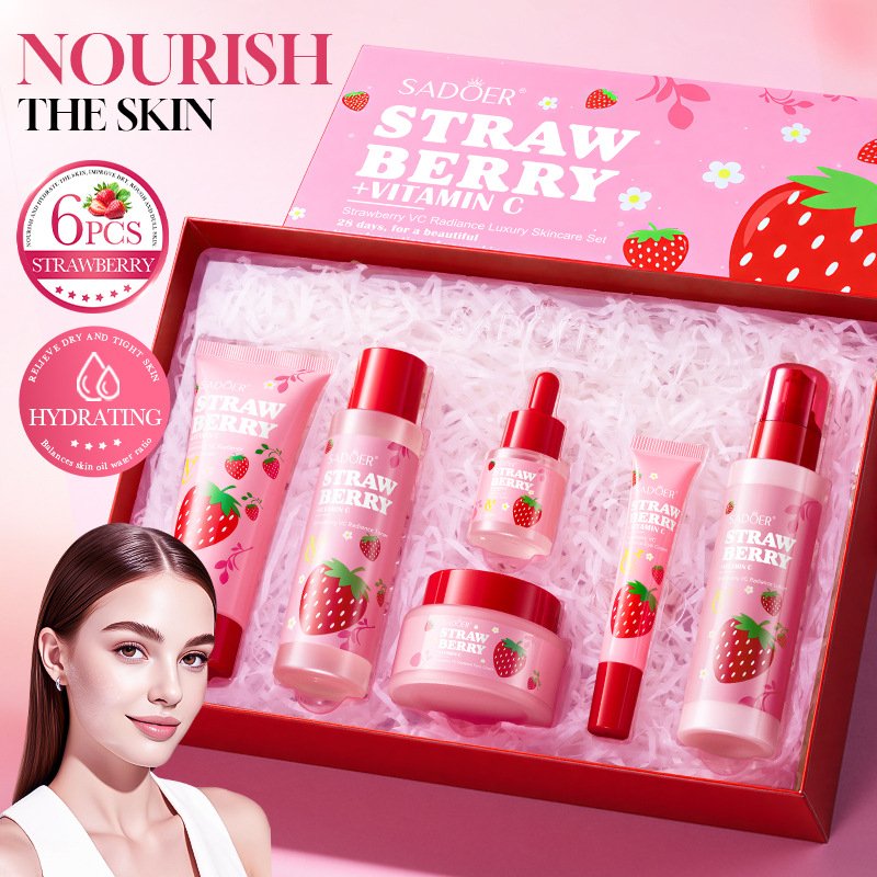 SADOER Strawberry + Vitamin C Radiance Skincare 6-Piece Set NO.SD86846 | Hydrating & Brightening Facial Care Gift Box Wholesale - Image 2