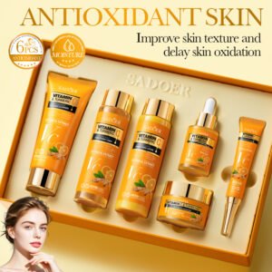 SADOER Vitamin C & Turmeric 6-Piece Antioxidant Brightening Skincare Gift Set (NO.SD13662) - Facial Care Kit with Cleanser, Toner, Eye Cream, Serum, Lotion & Cream