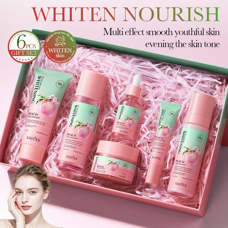 SADOER Peach Niacinamide Whitening Rejuvenating Nourish 6-Piece Skincare Set (NO.SD09849) | Facial Care Gift Box Wholesale & Custom Private Label OEM/ODM - Image 2