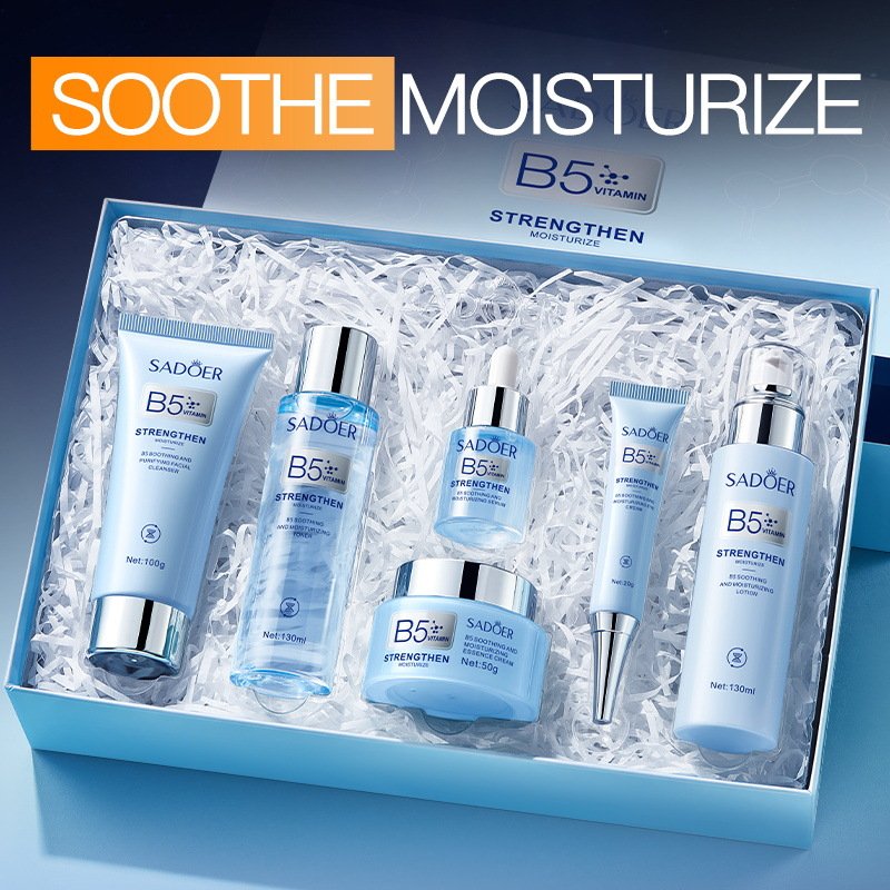 SADOER Vitamin B5 Soothing & Moisturizing 6-Piece Skincare Set (NO.SD85115) - Hydrating & Repairing Barrier Kit with Panthenol, Zinc Hydrolyzed Collagen & Trehalose (Cleanser, Toner, Eye Cream, Serum, Lotion, Essence Cream) - Image 2