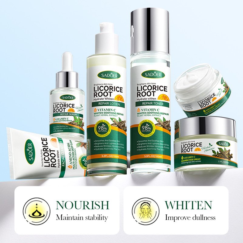 SADOER Licorice Root Vitamin C Whitening 6-Piece Skincare Set (NO.SD88140) | Hydrating & Brightening Facial Care Kit OEM/ODM - Image 2