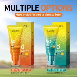 SADOER High Protection Sunscreen SPF50+ PA+++ Series (NO.SD38719 / SD38702) - 50ml Ice Cool Sport & Total Shield UV Protection Wholesale / OEM Private Label