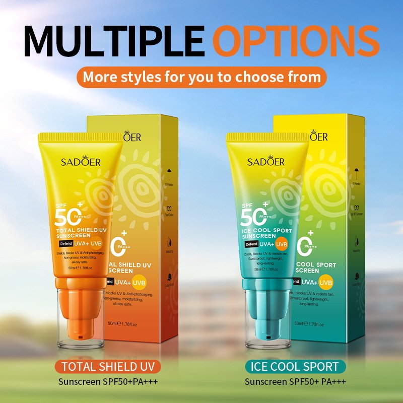 SADOER High Protection Sunscreen SPF50+ PA+++ Series (NO.SD38719 / SD38702) - 50ml Ice Cool Sport & Total Shield UV Protection Wholesale / OEM Private Label