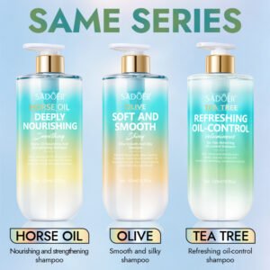 SADOER 520ml Hair Shampoo Horse Oil Nourishing / Olive Smooth Silky / Tea Tree Refreshing Oil-Control Hair Care Wholesale OEM ODM