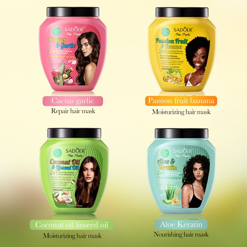 SADOER Hair Mask Repair Moisturizing Nourishing Cactus Garlic Passion Fruit Banana Coconut Oil Linseed Oil Boosts Elasticity Resilience Strengthening Hair Care 2016 Creme Para Porteira OEM ODM Private Label Wholesale