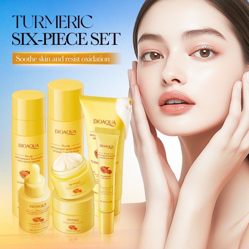 BIOAQUA Turmeric Skin Gift Box Six-Piece Set (NO.BQY50410) - Anti-Oxidant, Soothing & Brightening Skincare Set with Cleanser, Toner, Lotion, Eye Cream, Serum & Face Cream - Image 2