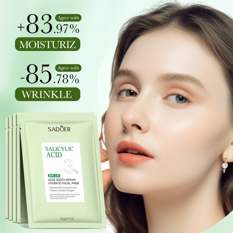 SADOER Salicylic Acid Acne Sooth Repair Hydrate Facial Mask 25g Niacinamide Hyaluronic Acid Centella Asiatica Collagen Pore Shrinking Moisturizing Face Mask OEM ODM Private Label Wholesale - Image 2