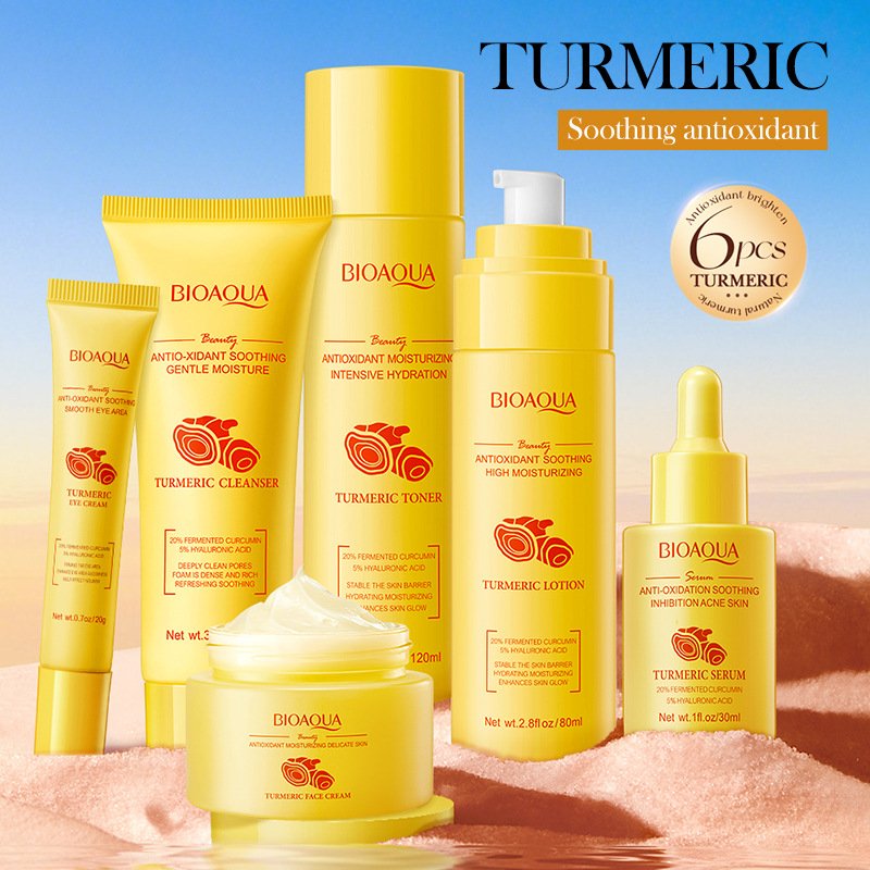 BIOAQUA Turmeric Skin Gift Box Six-Piece Set (NO.BQY50410) - Anti-Oxidant, Soothing & Brightening Skincare Set with Cleanser, Toner, Lotion, Eye Cream, Serum & Face Cream - Image 3