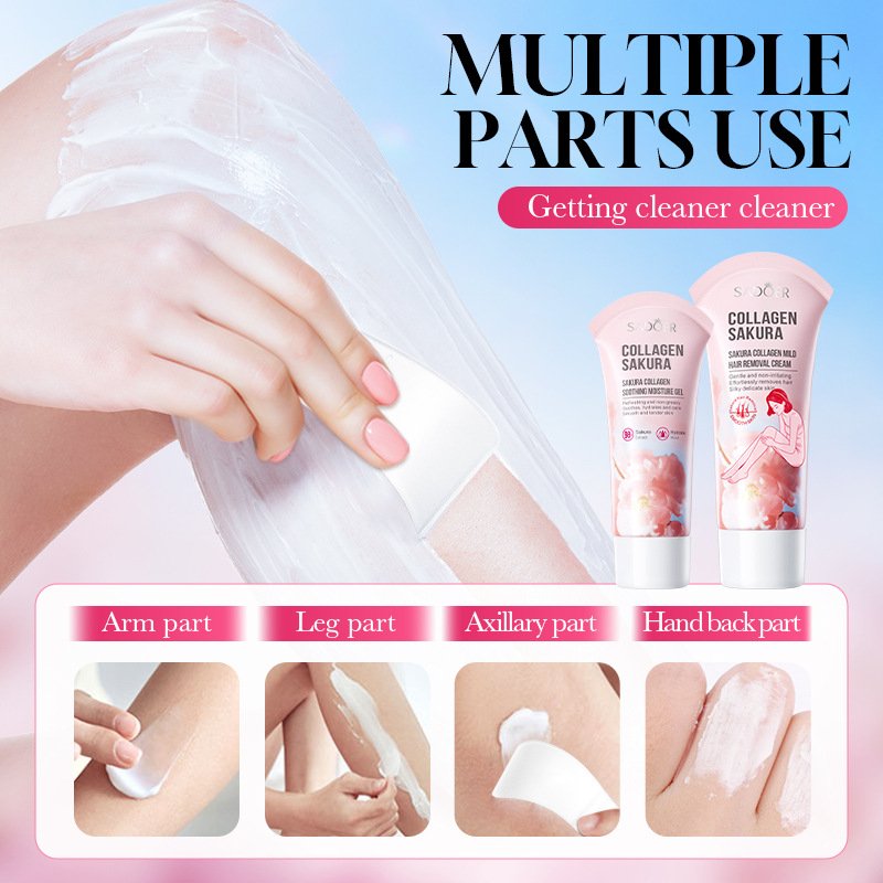 SADOER Sakura Collagen Mild Hair Removal Set (NO.SD82985) | Gentle Depilatory Cream & Soothing Gel 2-Piece Kit Wholesale & OEM/ODM Custom Private Label - Image 4