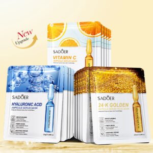 SADOER Ampoule Serum Facial Mask Set Hyaluronic Acid Vitamin C 24K Golden Moisturizing Whitening Brightening Hydrating Face Mask 25g/25ml OEM ODM Private Label Wholesale