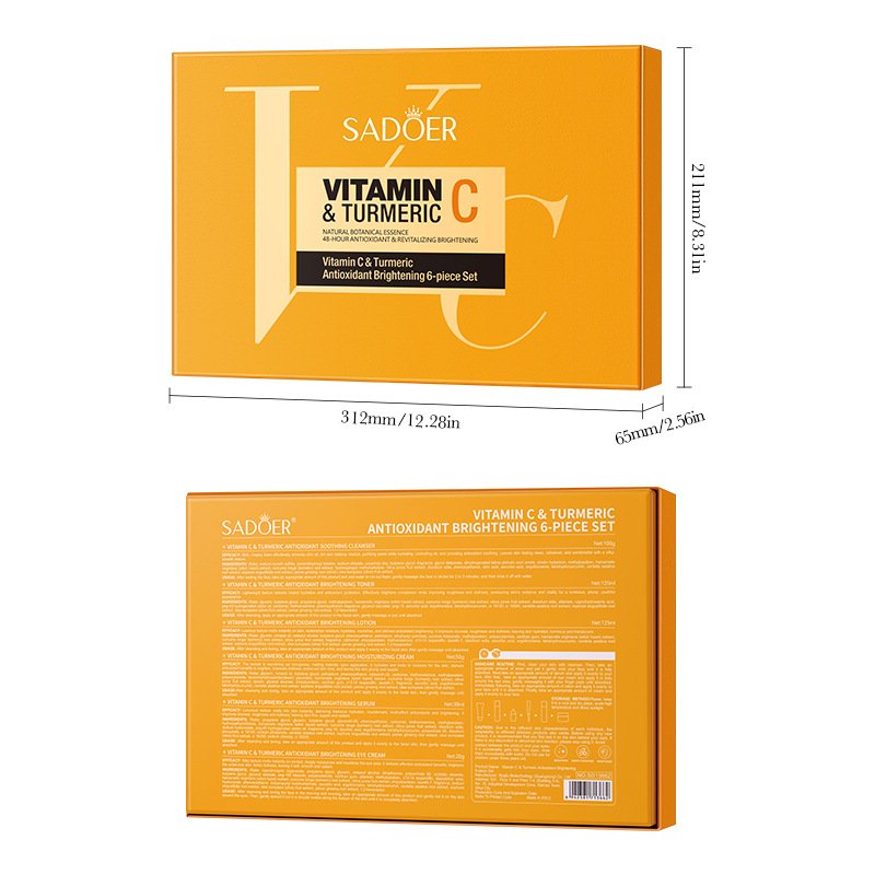 SADOER Vitamin C & Turmeric 6-Piece Antioxidant Brightening Skincare Gift Set (NO.SD13662) - Facial Care Kit with Cleanser, Toner, Eye Cream, Serum, Lotion & Cream - Image 5