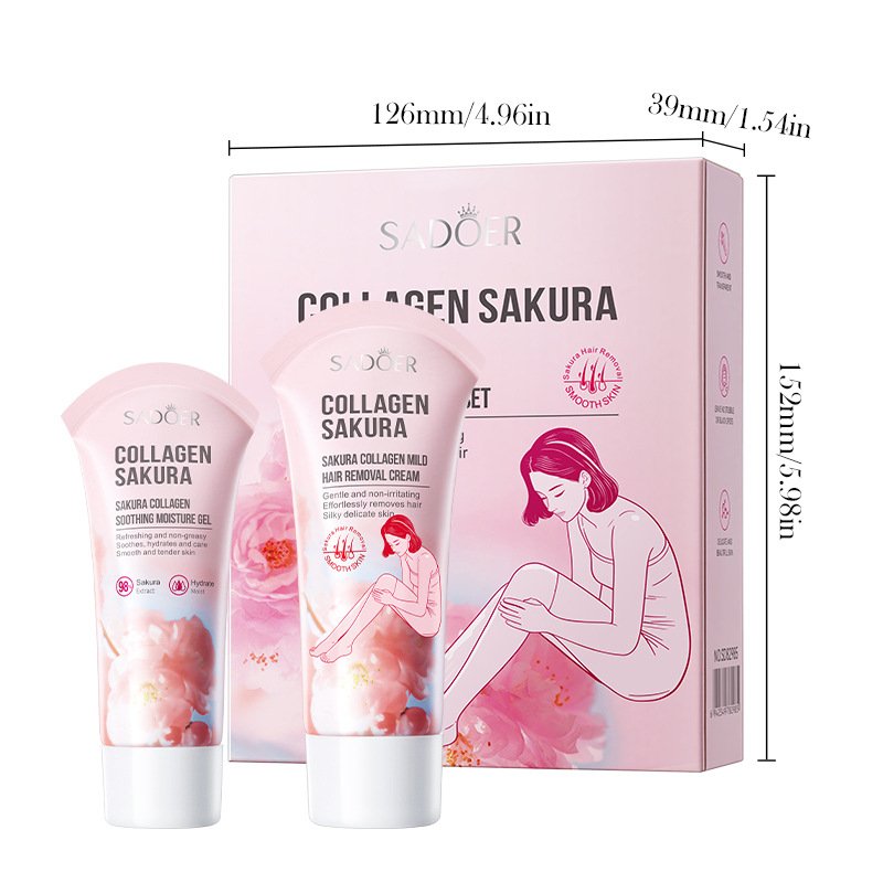 SADOER Sakura Collagen Mild Hair Removal Set (NO.SD82985) | Gentle Depilatory Cream & Soothing Gel 2-Piece Kit Wholesale & OEM/ODM Custom Private Label - Image 5