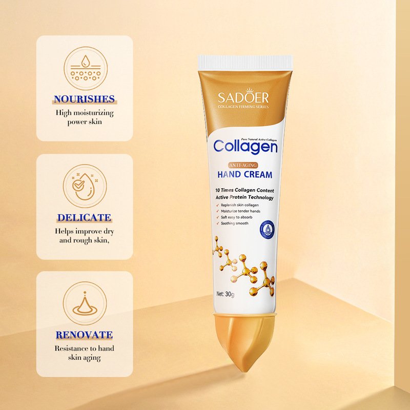 SADOER Collagen Anti-Aging Hand Cream 10 Times Collagen Content Active Protein Technology Firming Moisturizing Hand Repair Cream 30g OEM ODM Private Label Wholesale - Image 4