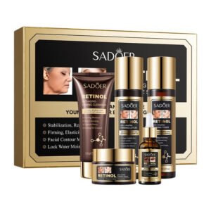SADOER Retinol Anti-Aging Firming Facial Skincare Set (NO.SD87037) - 5-Piece Complete Gift Kit with Cleanser, Toner, Eye Essence, Lotion & Cream for Wrinkle Repair & Lifting