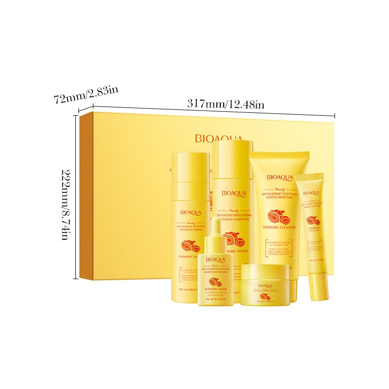BIOAQUA Turmeric Skin Gift Box Six-Piece Set (NO.BQY50410) - Anti-Oxidant, Soothing & Brightening Skincare Set with Cleanser, Toner, Lotion, Eye Cream, Serum & Face Cream - Image 5