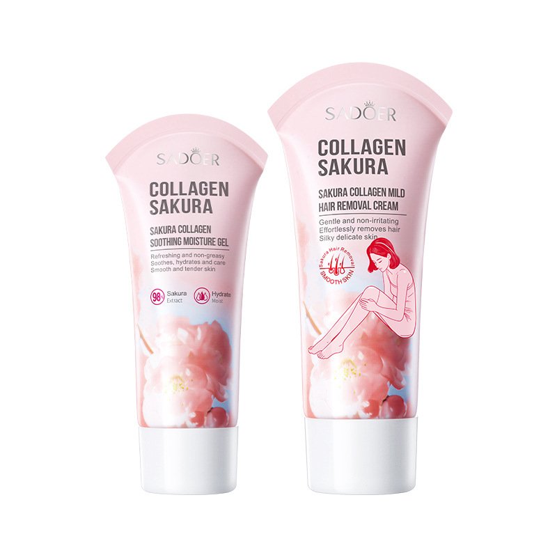 SADOER Sakura Collagen Mild Hair Removal Set (NO.SD82985) | Gentle Depilatory Cream & Soothing Gel 2-Piece Kit Wholesale & OEM/ODM Custom Private Label - Image 6