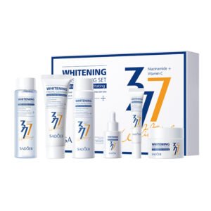 SADOER 377 Whitening Moisturizing 6-Piece Skincare Set (NO.SD03649) - Gentle & Non-Irritating Skin Brightening Kit with Phenylethyl Resorcinol, Niacinamide & Vitamin C (Cleanser, Toner, Eye Cream, Serum, Lotion, Cream)