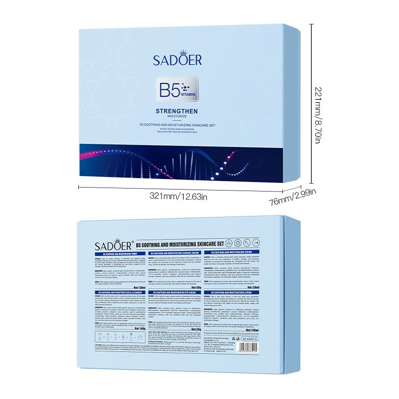 SADOER Vitamin B5 Soothing & Moisturizing 6-Piece Skincare Set (NO.SD85115) - Hydrating & Repairing Barrier Kit with Panthenol, Zinc Hydrolyzed Collagen & Trehalose (Cleanser, Toner, Eye Cream, Serum, Lotion, Essence Cream) - Image 6