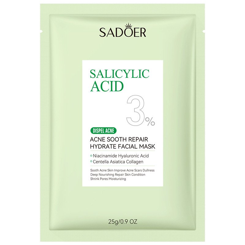 SADOER Salicylic Acid Acne Sooth Repair Hydrate Facial Mask 25g Niacinamide Hyaluronic Acid Centella Asiatica Collagen Pore Shrinking Moisturizing Face Mask OEM ODM Private Label Wholesale