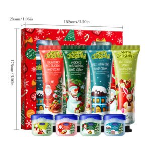 SADOER Christmas Hand Cream & Lip Balm Set 8 Pieces Avocado Kiwi Strawberry Milk Moisturizing Anti-Cracking Hand Cream Lip Balm Gift Set OEM ODM Private Label Wholesale