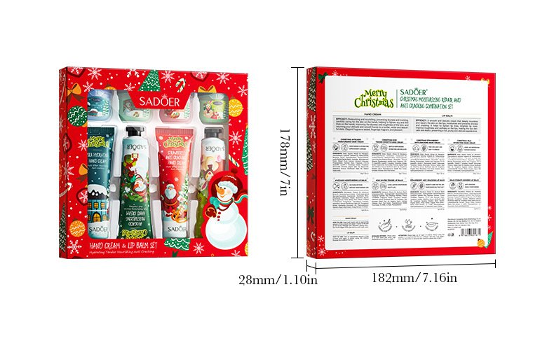 SADOER Christmas Hand Cream & Lip Balm Set 8 Pieces Avocado Kiwi Strawberry Milk Moisturizing Anti-Cracking Hand Cream Lip Balm Gift Set OEM ODM Private Label Wholesale - Image 2